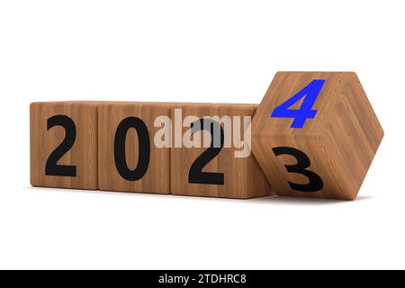 Retournement de 2023 à 2024 sur bloc cube pour la préparation bonne année Banque D'Images