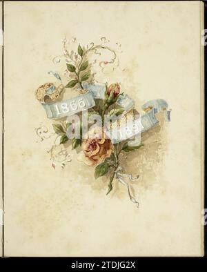 Liber Amicorum van Tienhoven-Hacke, Johannes Matthijs Lion, 1891 Liber Amicorum avec les noms des donateurs de l'ensemble d'argent à l'occasion du mariage de 25 ans du couple Tienhoven-Hacke. Sur la première page, une branche de rose avec banderol dans laquelle les dates 1866 et 1891 ; sur la deuxième page, trois orchidées avec le texte : 'den Lord and Mrs. Van Tienhoven Hacke à l'occasion de leur mariage d'argent septembre 12; sur la troisième page:' offert par leurs amis ' : sur les neuf pages suivantes tous avec une autre fleur - et/ou branche de feuille sont décorés, dans l'ordre alphabétique les noms Banque D'Images