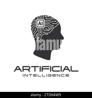 Logo de cerveau de robot d'intelligence artificielle, technologie intelligente d'avenir humain Illustration de Vecteur