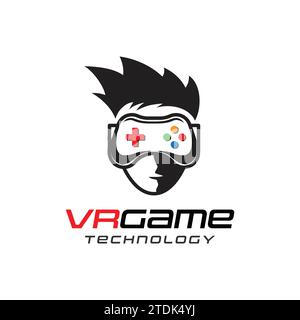 Tête humaine de joueur de vecteur avec logo de casque de réalité virtuelle sur fond blanc Illustration de Vecteur