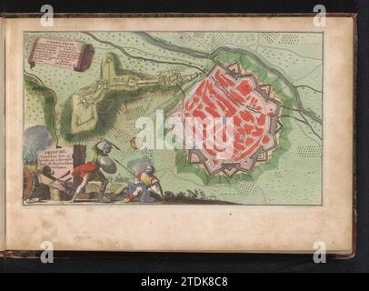 Carte de Fribourg, Anonyme, 1735 carte des renforts autour de la ville de Fribourg (probablement Freiburg im Breisgau). En bas à gauche, un soldat français surmonte un soldat autrichien assis par terre, en haut à gauche du Legenda A-M. Se réfère probablement à la prise de la ville par les Français le 16 novembre 1713. Partie d'un atlas avec 223 cartes des pays et des villes et des scènes de guerre en Europe dans la période ca. 1690-1735. Imprimeur : Northern Netherlandspublisher : Amsterdam papier gravure / gravure Freiburg. Freiburg in Breisgau carte des renforts autour de la ville de Fribourg ( Banque D'Images