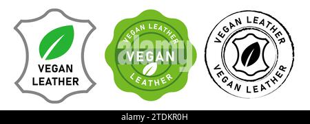 Vegan cuir timbre emblème bannière autocollant logo symbole feuille vert éco badge Illustration de Vecteur
