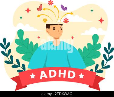 ADHD ou trouble déficitaire de l'attention avec hyperactivité Illustration vectorielle avec le comportement impulsif et hyperactif des enfants en santé mentale et en psychologie Illustration de Vecteur