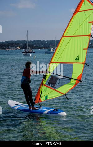 Estany des Peix, Ecole de voile, Formentera, Iles Pitiuses, Communauté des Baléares, Espagne Banque D'Images