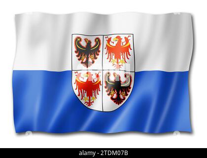 Drapeau de la région du Tyrol du Sud du Trentin, collection de banderoles en Italie.Illustration 3D Banque D'Images