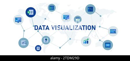 Visualisation des données metrics analyse visualisation concept en-tête de bannière icône connectée ensemble de symboles illustration Illustration de Vecteur