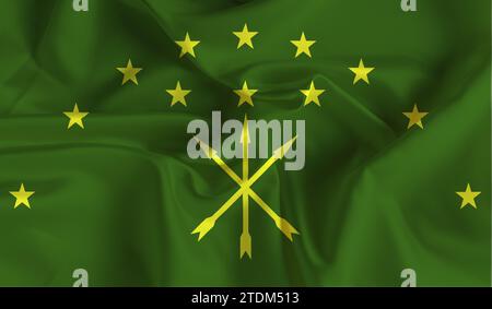 Drapeau détaillé élevé d'Adygea. Drapeau national Adygea. Europe. Illustration 3D. Banque D'Images