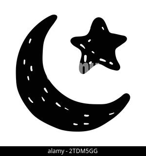 Dessin de ligne de croissant de lune dessiné à la main, Illustration vectorielle pour le concept de Ramadan. Illustration de Vecteur