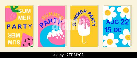 Affiche de doodle de fête d'été set illustration vectorielle Illustration de Vecteur