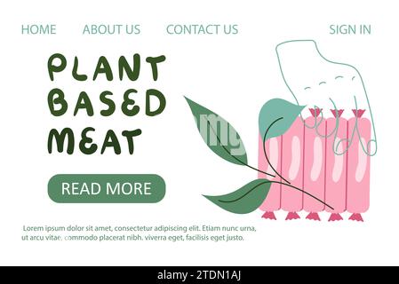 Illustration vectorielle de modèle de page d'arrivée de viande basée sur des plantes Illustration de Vecteur