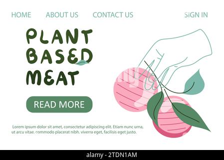Illustration vectorielle de modèle de page d'arrivée de viande basée sur des plantes Illustration de Vecteur