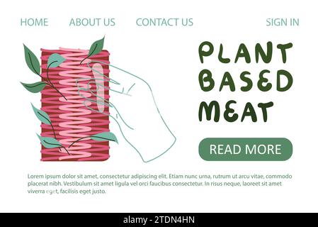 Illustration vectorielle de modèle de page d'arrivée de viande basée sur des plantes Illustration de Vecteur