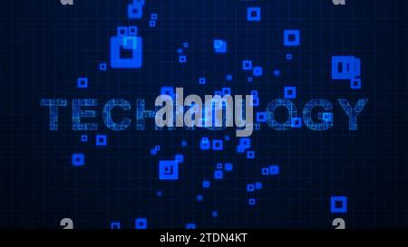 Technologie textes circuit lignes animation sur fond de grille Banque D'Images