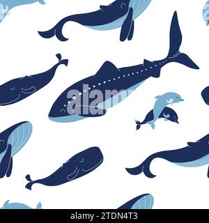 Modèle sans couture avec des baleines et illustration vectorielle de requin baleine Illustration de Vecteur
