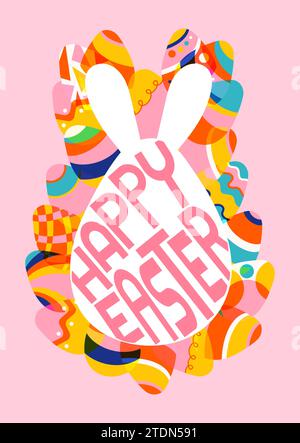 Carte de voeux joyeuses Pâques avec illustration vectorielle d'oeufs Illustration de Vecteur