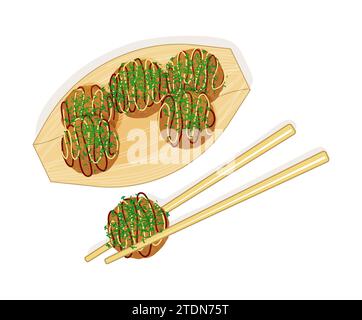 Takoyaki cuisine de rue japonaise dans l'illustration vectorielle de boîte Illustration de Vecteur