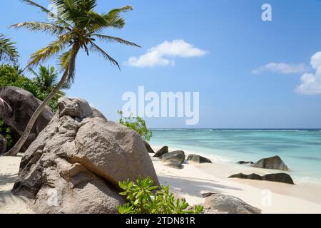Plage d'Anse Union, île de la Digue, Seychelles, Océan Indien Banque D'Images