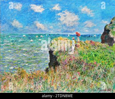 Promenade sur la falaise à Pourville 1882 (peinture) de l'artiste Monet, Claude (1840-1926) / Français. Illustration de Vecteur