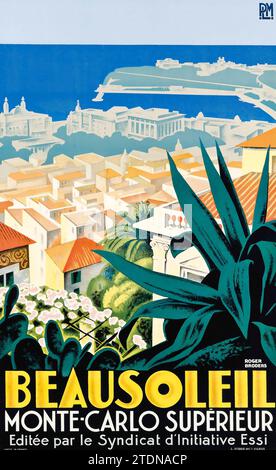 Affiche de voyage française de Roger broders (1883-1953) BEAUSOLEIL, MONTE-CARLO SUPÉRIEUR, c 1928 - affiche PLM Banque D'Images