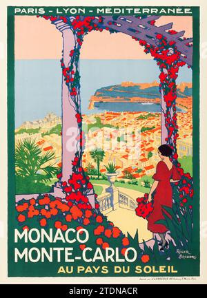 Monaco Monte-Carlo Travel Poster (Paris Lyon Mediteranée Rail Line, Circa 1922) oeuvre de Roger Broders Banque D'Images