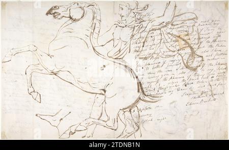 Cheval d'élevage et entraîneur, dessiné sur une lettre (recto). Etudes des femmes et des enfants (verso) 1979 par William Etty Banque D'Images