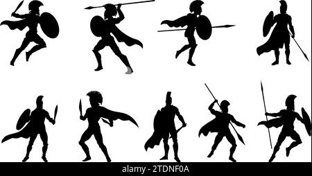 Ensemble Spartan Silhouette Gladiator Trojan Warrior Illustration de Vecteur