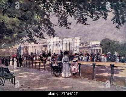 Rotten Row at Hyde Park Corner 'London aquarelles' peint par Herbert M. Marshall, 1841-1913 Date de publication 1915 publié par A&C Black, Londres [ Herbert Menzies Marshall (1 août 1841 - 2 mars 1913) était un aquarelle et illustrateur anglais, et plus tôt dans sa vie un joueur de cricket. ] Banque D'Images