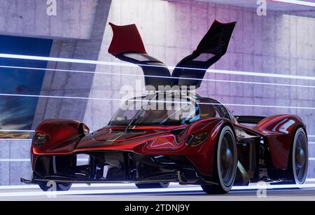 Aston Martin Valkyrie dans un tunnel illuminé Banque D'Images