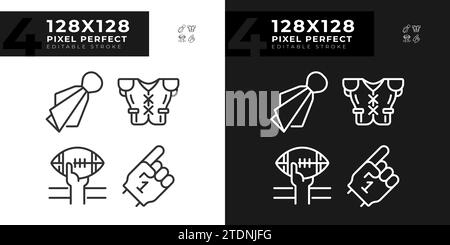 Icônes linéaires des éléments de jeu de football définies pour le mode sombre et clair Illustration de Vecteur