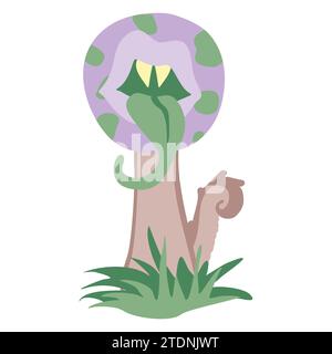 Plante carnivore. Piège à mouches de dessin animé ou prédateur de fleurs. Illustration vectorielle de fleur en colère avec des dents et la langue. Icône de plante monstre. Style plat Fanta Illustration de Vecteur