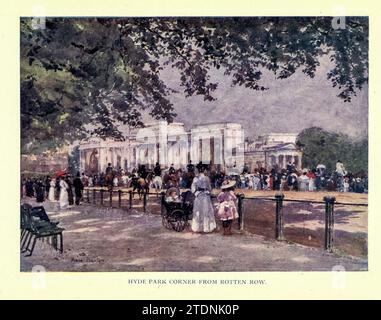 Rotten Row at Hyde Park Corner 'London aquarelles' peint par Herbert M. Marshall, 1841-1913 Date de publication 1915 publié par A&C Black, Londres [ Herbert Menzies Marshall (1 août 1841 - 2 mars 1913) était un aquarelle et illustrateur anglais, et plus tôt dans sa vie un joueur de cricket. ] Hyde Banque D'Images