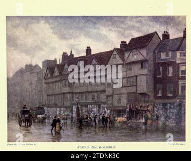Staple Inn, Holborn 'London aquarelles' peint par Herbert M. Marshall, 1841-1913 Date de publication 1915 publié par A&C Black, Londres [ Herbert Menzies Marshall (1 août 1841 - 2 mars 1913) était un aquarelle et illustrateur anglais, et plus tôt dans sa vie un joueur de cricket. ] Banque D'Images