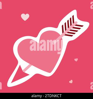 Coeur rose percé par la flèche de Cupidon. Illustration isolée de style Vector Flat ou Cartoon. Concept romantique, Saint Valentin Design art.. Aimer émotion graphi Illustration de Vecteur