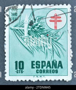 Timbre-poste imprimé par l'Espagne, qui fait la promotion de la lutte contre la tuberculose, vers 1950. Banque D'Images