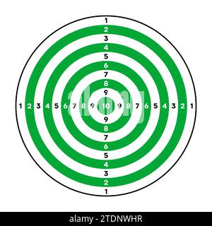 Cible en papier du champ de tir avec divisions, marques et numéros. Tir à l'arc, entraînement au tir à l'arme à feu, compétition sportive et chasse. Bullseye Illustration de Vecteur