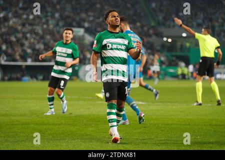 Lisbonne, Portugal. 18 décembre 2023. Marcus Edwards (SportingCP) football/football : Edwards regret après avoir raté le match 'Liga Portugal BetClic' entre le Sporting Clube de Portugal 2-0 FC Porto à l'Estadio Jose Alvalade à Lisbonne, Portugal . Crédit : Mutsu Kawamori/AFLO/Alamy Live News Banque D'Images