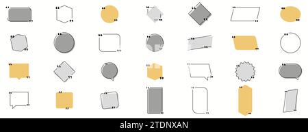 Définir le cadre de la boîte de citation, texting quote boîtes de modèle vierges, boîtes de conception quote symboles de blog de bulle, symboles de citations de blog de bulle - vecteur stock Illustration de Vecteur
