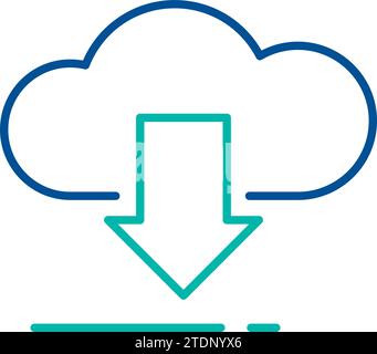 Téléchargement d'informations à partir du cloud, symbole d'organisation des processus métier. Réception de données de services en ligne. Icône de couleur linéaire simple isolée sur wh Illustration de Vecteur