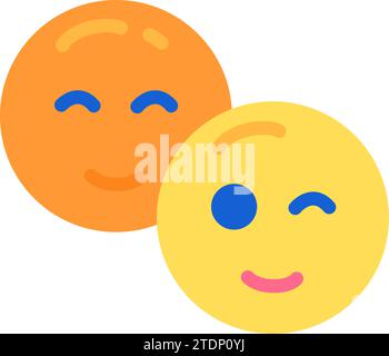 Sourire emoji ensoleillé rond et œil clin d'œil. Signe d'approbation saluant l'interlocuteur en ligne. Réaction au message dans le chat par e-mail. Vecteur plat simple isolé sur wh Illustration de Vecteur