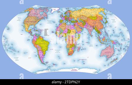 Carte du monde politique en langue polonaise projection Wagner VII Illustration de Vecteur