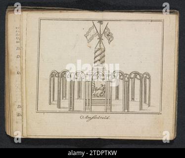 Het Volksbewind situé, Décoration sur l'Amstelveld, 1795, Anonyme, 1795 le régime populaire établit, décoration allégorique fondée sur l'Amstelveld à Amsterdam à l'Alliantiegeest le 19 juin 1795. Zuil a décerné la liberté et les drapeaux des pays-Bas et de la France. Chassinet dans lequel la Vierge néerlandaise accueille sept enfants qui présentent les sept provinces. Illustration dans la Révolution batave et l'Alliance Almanach avant 1796. Imprimeur : Netherlandspublisher : Amsterdam papier gravure Amstelveld le régime populaire établi, décoration allégorique fondée sur l'Amstelveld i. Banque D'Images