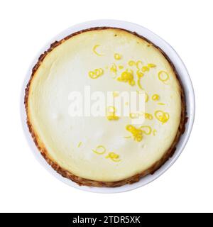 Cheesecake au citron, Ricotta Pie, gâteau grec Melopita sur fond blanc isolé Banque D'Images