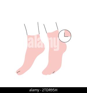 Effet de traitement des chaussettes peeling. Soin de la peau de spa de pied, illustration vectorielle de ligne de pédicure de beauté de bien-être Illustration de Vecteur