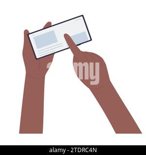 Défilement manuel sur le téléphone. Utilisateur de smartphone, flux Internet regardant illustration vectorielle de dessin animé Illustration de Vecteur