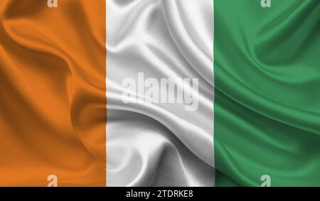 Haut drapeau détaillé de la Côte d'Ivoire. Drapeau national de la Côte d'Ivoire. Illustration 3D. Banque D'Images