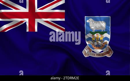Drapeau détaillé élevé des îles falkland. Drapeau national des îles falkland. Illustration 3D. Banque D'Images