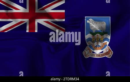 Drapeau détaillé élevé des îles falkland. Drapeau national des îles falkland. Illustration 3D. Banque D'Images