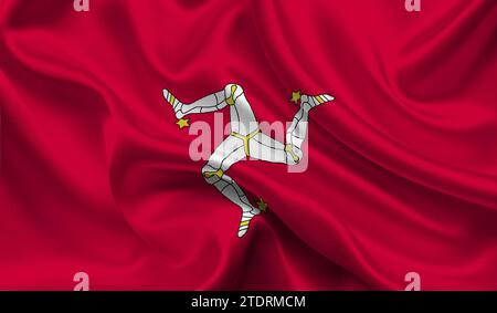 Drapeau détaillé élevé de l'île de Man. Drapeau national de l'île de Man. Illustration 3D. Banque D'Images