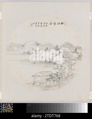 Albumblad, hui Nian, 1850 - 1900 Magazine d'album avec un paysage. Appartient à deux albums avec 24 paysages dans le style de différents maîtres. Encre de Chine. Magazine Paper Album avec un paysage. Appartient à deux albums avec 24 paysages dans le style de différents maîtres. Encre de Chine. papier Banque D'Images