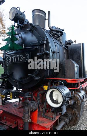 Fichtelbergbahn locomotive à vapeur en Saxe en hiver Banque D'Images